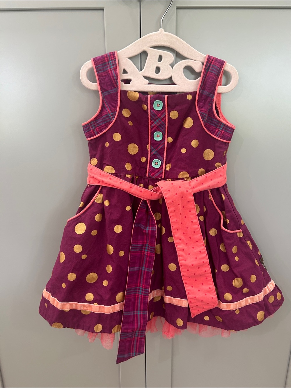 Matilda Jane Girls 2T Nicoletta Purple Gold Dot Plaid Tulle Party Dress